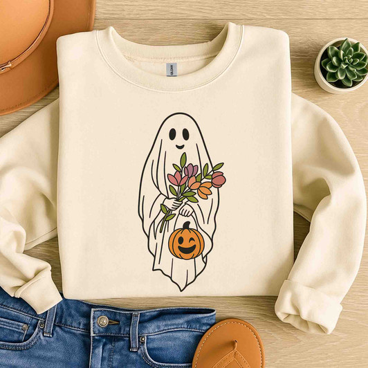 Floral Ghost Halloween Shirt Cute Spooky Fall Adult Sweatshirt S-5XL