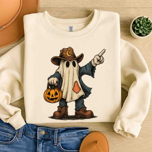Retro Cowboy Ghost Halloween Shirt Western Adult Sweatshirt S-5XL
