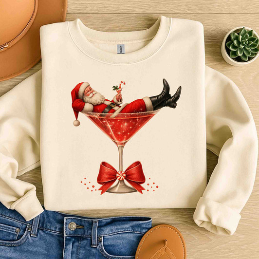 Santa's Hot Mess Funny Christmas Martini Sweatshirt S-5XL