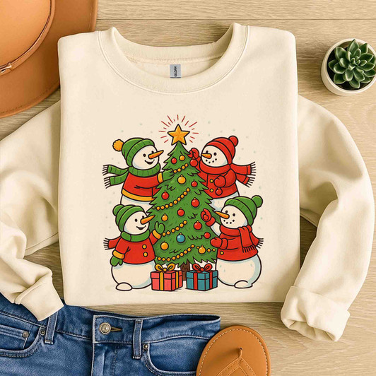 Funny Christmas Snowman Tree Holiday Crewneck Sweatshirt S-5XL