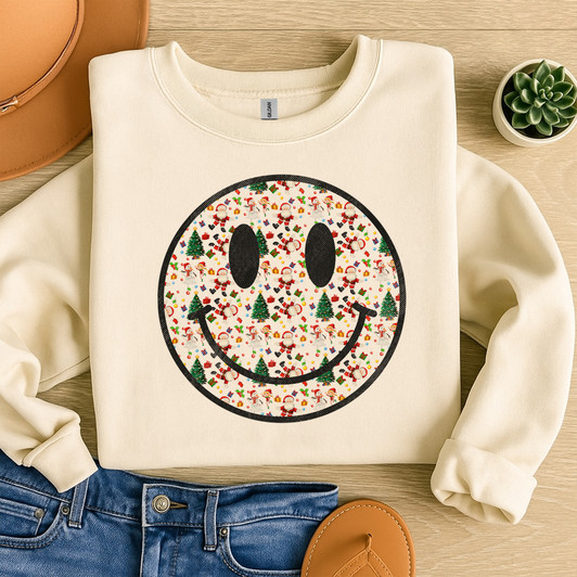 Smiley Holiday Christmas Winter Crewneck Sweatshirt S-5XL