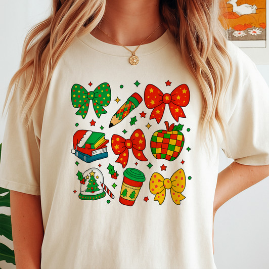 Festive Christmas Teacher Book Lover Shirt T-shirt S-5XL