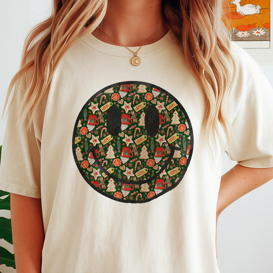 Festive Smiley Holiday Christmas Crewneck Shirt T-shirt S-5XL