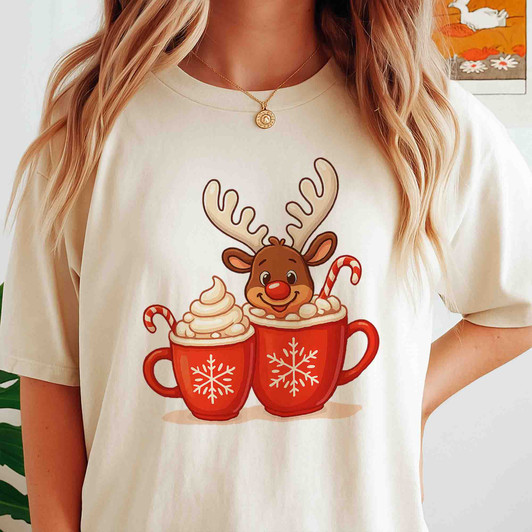 Festive Reindeer Coffee Holiday Family Shirt T-shirt S-5XL