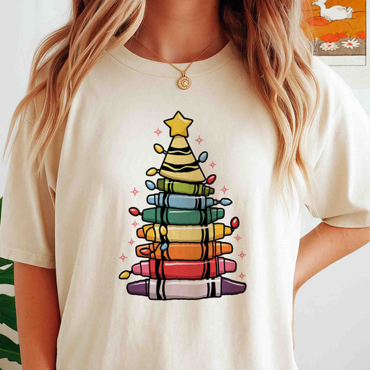 Teacher Christmas Pencil Tree Coquette Bow Holiday Shirt T-shirt S-5XL