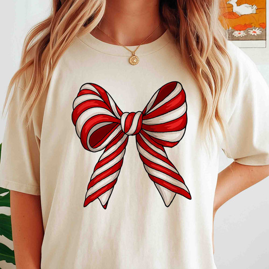 Candy Cane Bow Christmas Coquette New Year Holiday Shirt T-shirt S-5XL