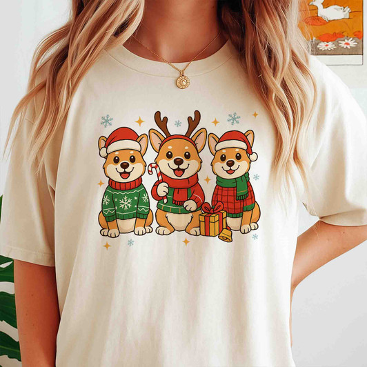 Corgi Christmas Santa Reindeer Sweater Dog T-shirt S-5XL