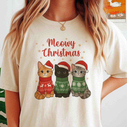 Meowy Christmas Cats Cute Kittens Holiday T-shirt S-5XL