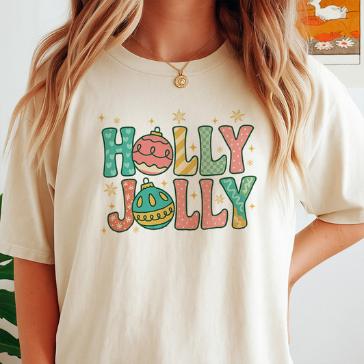Holly Jolly Christmas Retro Preppy Holiday T-shirt S-5XL