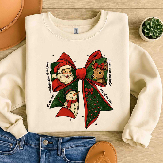 Festive Coquette Holiday Snowman Reindeer Winter Sweatshirt S-5XL