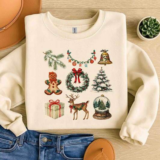 Vintage Coquette Christmas Bow Santa Holiday Crewneck Sweatshirt S-5XL