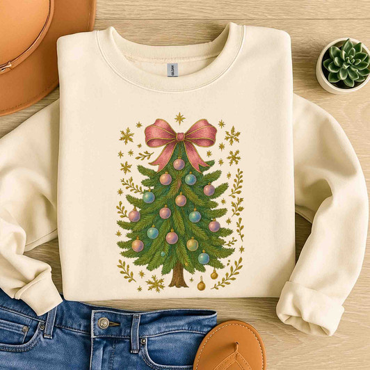 Colorful Coquette Christmas Ornament Glitter Bow Sweatshirt S-5XL