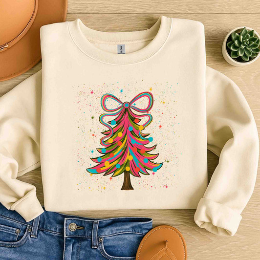 Colorful Christmas Tree Cozy Winter Holiday Sweatshirt S-5XL