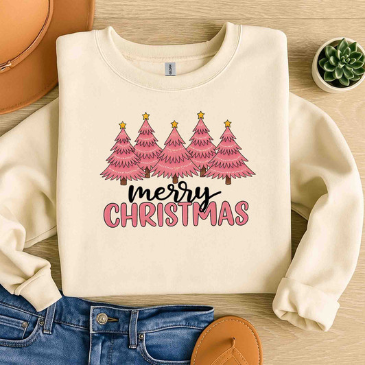 Pink Christmas Tree Cozy Winter Holiday Sweatshirt S-5XL
