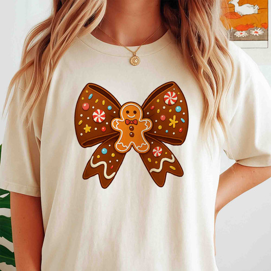 Gingerbread Bow Holiday Coquette Tee T-shirt S-5XL
