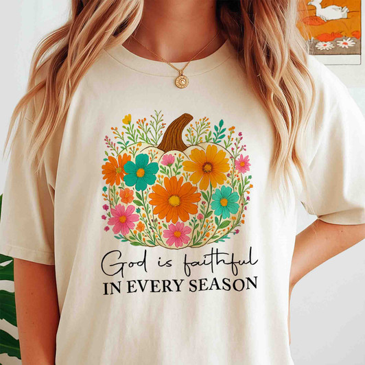 God is Faithful Floral Pumpkin Christian Fall T-shirt S-5XL