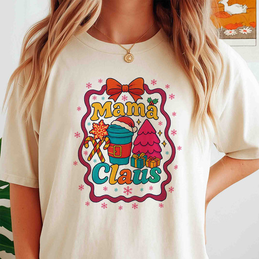 Mama Claus Festive Pink Christmas Design T-shirt S-5XL