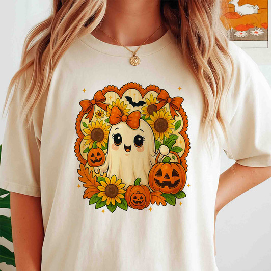 Coquette Cute Ghost Fall Halloween Sublimation T-shirt S-5XL