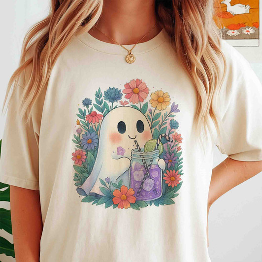 Retro Summerween Ghost Halloween Cocktail T-shirt S-5XL
