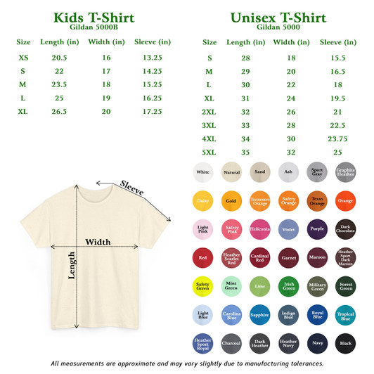 T-shirt Color and Size Chart