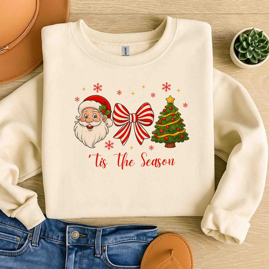 Santa Coquette Bow Candy Cane Christmas Holiday Sweatshirt S-5XL