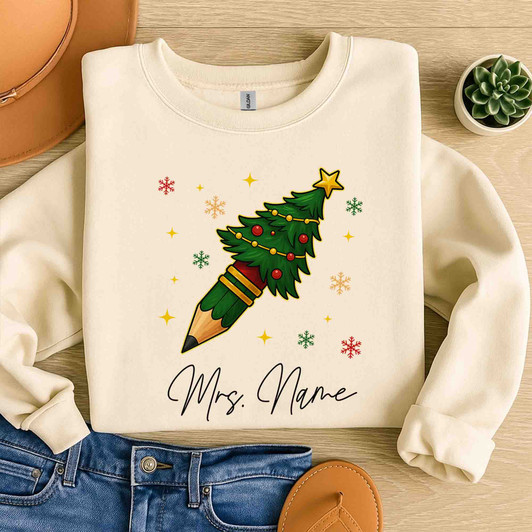 Coquette Christmas Pencil Holiday Teacher Sweatshirt S-5XL