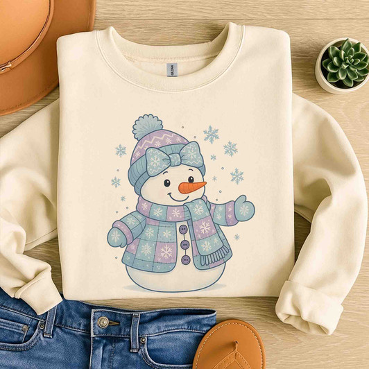 Cute Patchwork Snowman Girly Pink Winter Sweatshirt S-5XL