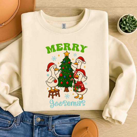 Merry Goosemas Retro Funny Santa Goose Sweatshirt S-5XL
