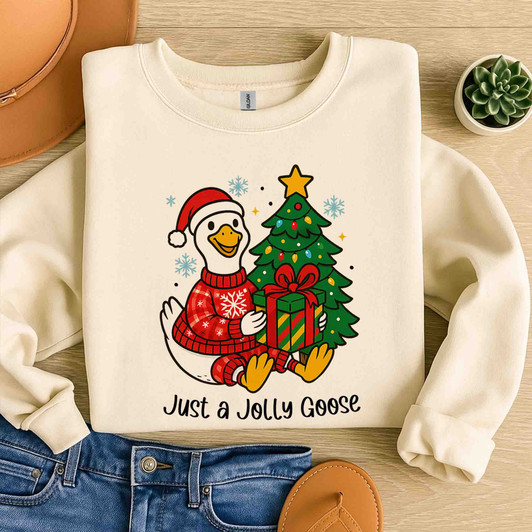 Jolly Christmas Goose Funny Cozy Santa Goose Sweatshirt S-5XL