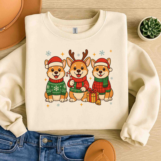 Corgi Christmas Santa Reindeer Sweater Dog Sweatshirt S-5XL