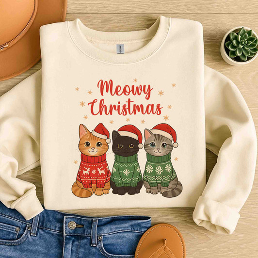 Meowy Christmas Cats Cute Kittens Holiday Sweater Sweatshirt S-5XL