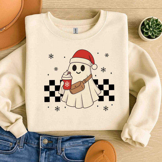 Santa Ghost Boo Xmas Cute Holiday Gift Sweatshirt S-5XL