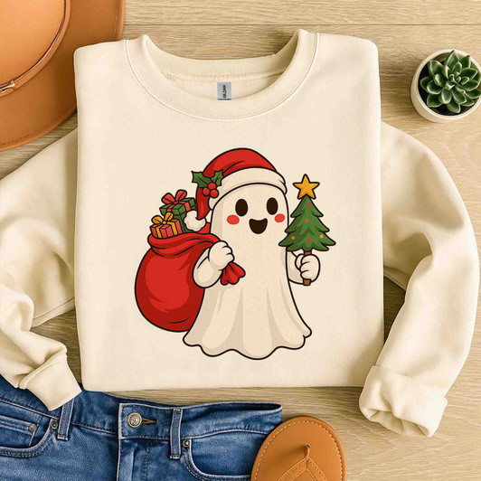 Santa Ghost Holiday Vibes Spooky Sweatshirt S-5XL