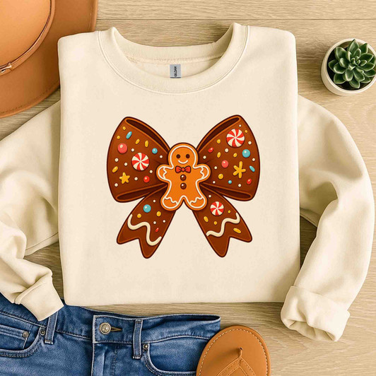 Gingerbread Bow Holiday Coquette Tee Sweatshirt S-5XL