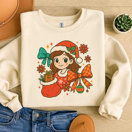 Coquette Pink Bow Girly Santa Holiday Sweatshirt S-5XL