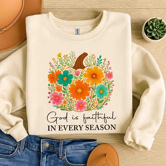 God is Faithful Floral Pumpkin Christian Fall Sweatshirt S-5XL