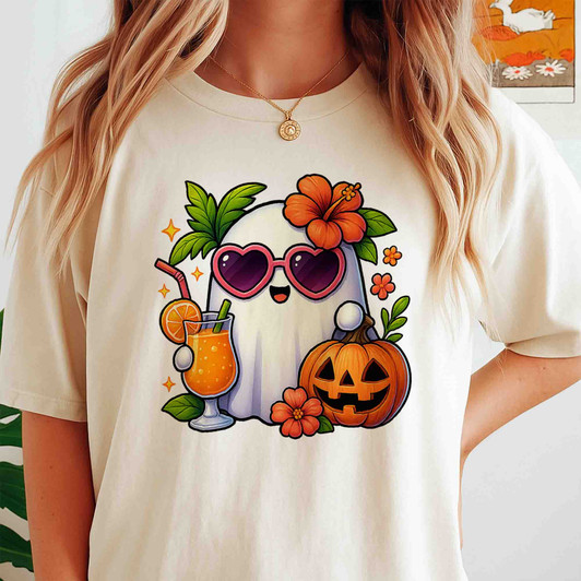 Cute Summer Ghost Kawaii Tropical Halloween T-shirt S-5XL