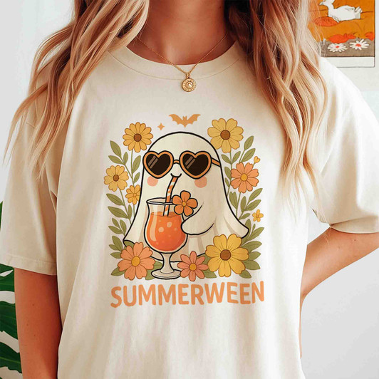 Summerween PNG Cute Ghost Halloween Sublimation Design T-shirt S-5XL