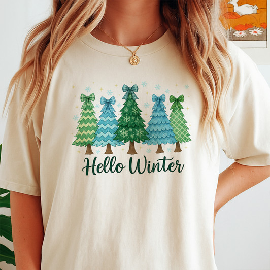 Hello Winter Retro Christmas Winter Sublimation Cozy Season T-shirt S-5XL
