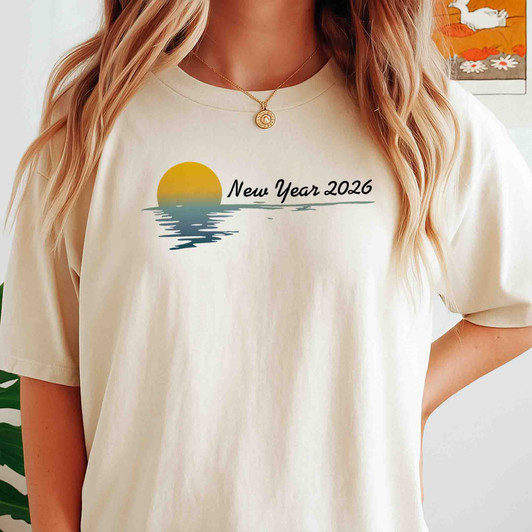 New Year 2026 Sunrise Beach Sunset Aesthetic Holiday T-shirt S-5XL