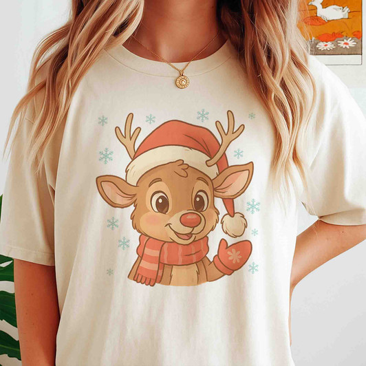 Cute Christmas Reindeer Festive Baby Reindeer Crewneck T-shirt S-5XL