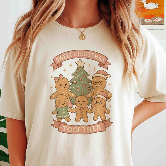 Sweet Christmas Together Gingerbread Family Holiday Crewneck T-shirt S-5XL