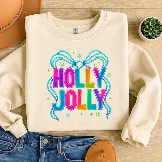 Holly Jolly Preppy Bow Brushstroke Holiday Sweatshirt S-5XL