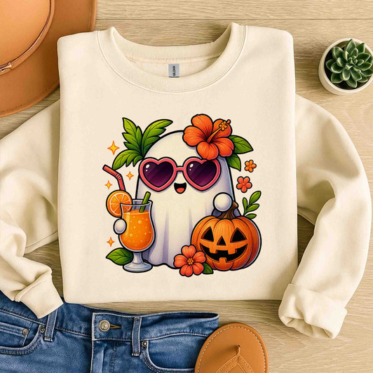 Cute Summer Ghost Kawaii Tropical Halloween Sweatshirt S-5XL