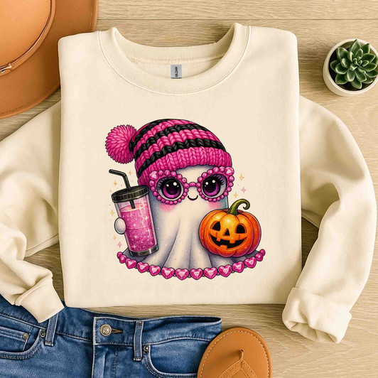 Cute Ghost Halloween Sublimation Coffee Boujee Ghost Sweatshirt S-5XL