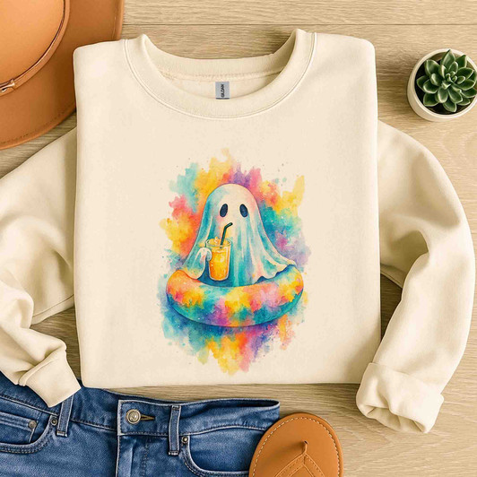Summer Ghost Cute Spooky Watercolor Hot Ghoul Halloween Sweatshirt S-5XL