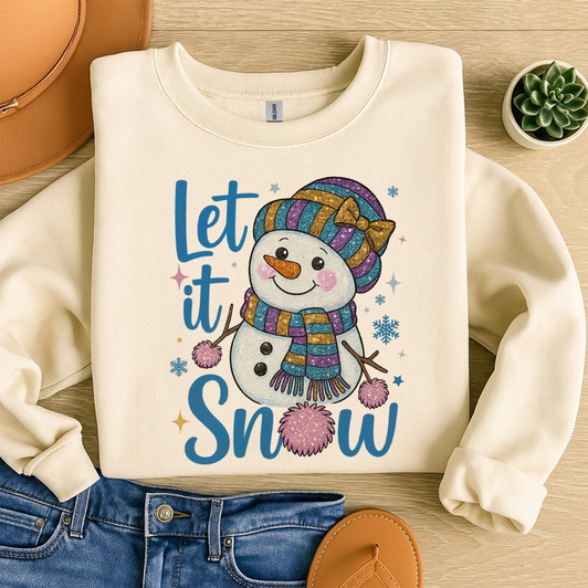 Let It Snow Cute Snowman Holiday Winter Sweatshirt S-5XL