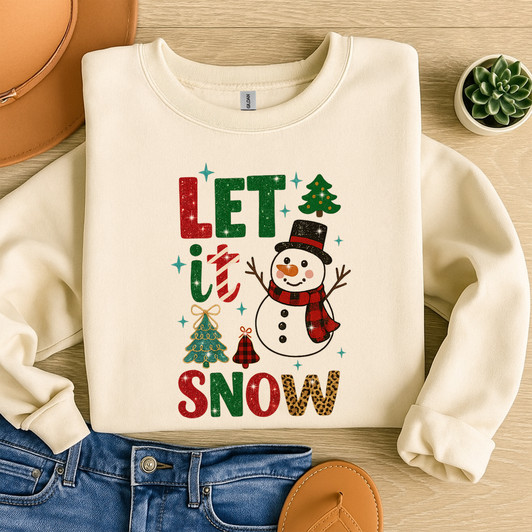 Let It Snow Winter Christmas Cute Snowman Leopard Tree Sweatshirt S-5XL