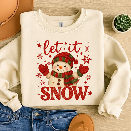 Let It Snow Snowman Winter Snowflakes Retro Christmas Sweatshirt S-5XL
