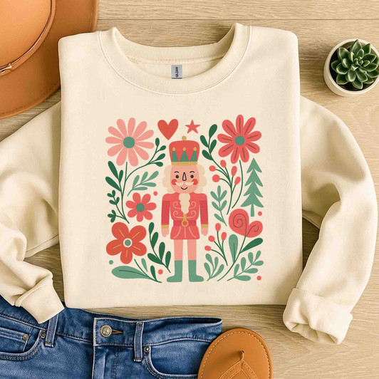 Boho Floral Nutcracker Holiday Christmas Preppy Festive Sweatshirt S-5XL